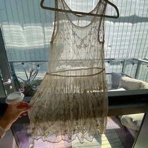 Free People Beaded Embroidered Slip Dress Cream/Go